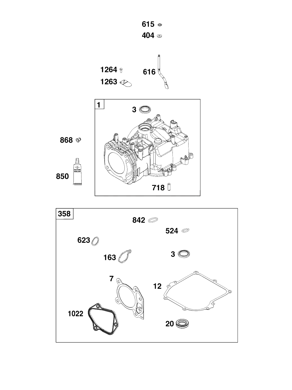 Cylinder Group Diagram and Parts List for 9P602-0121-H1  Briggs and Stratton Engine